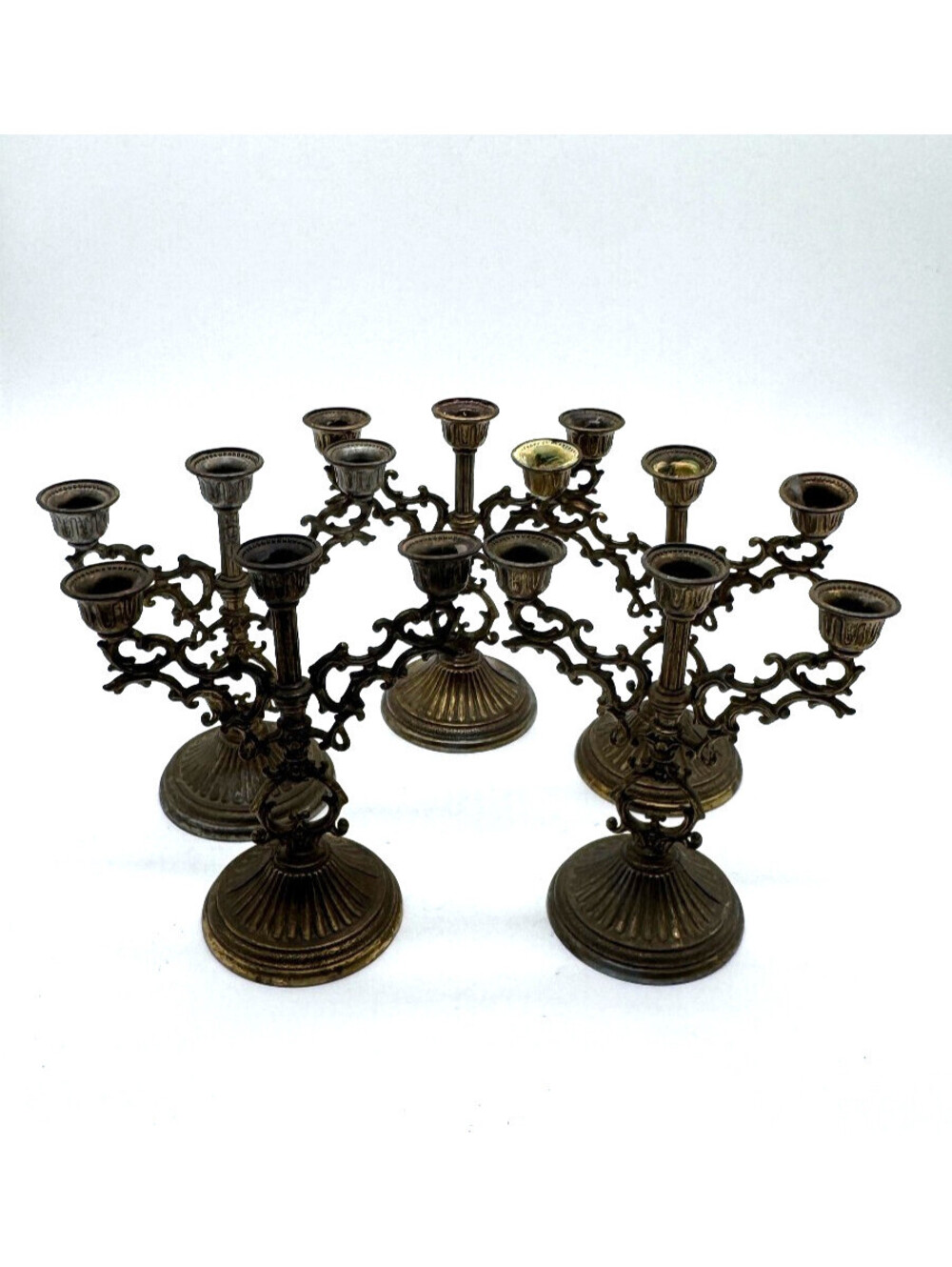 Vintage Interpur Italy Brass 3-Arm Candelabra Candle Holders Set of 5